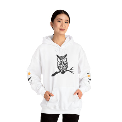 Hand-drawn 'Wisdom' word art hoodie inspired by Alaska Native design traditions — flat lay view
