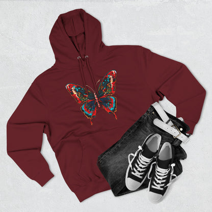 Hand-drawn Alaska Native inspired butterfly hoodie — original Indigenous wildlife design — close-up texture detail
