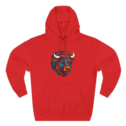 Hand-drawn bison icon hoodie — original wildlife art by Kayanna Healy at Neo Native