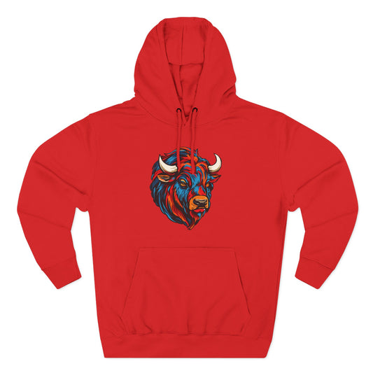 Hand-drawn bison icon hoodie — original wildlife art by Kayanna Healy at Neo Native