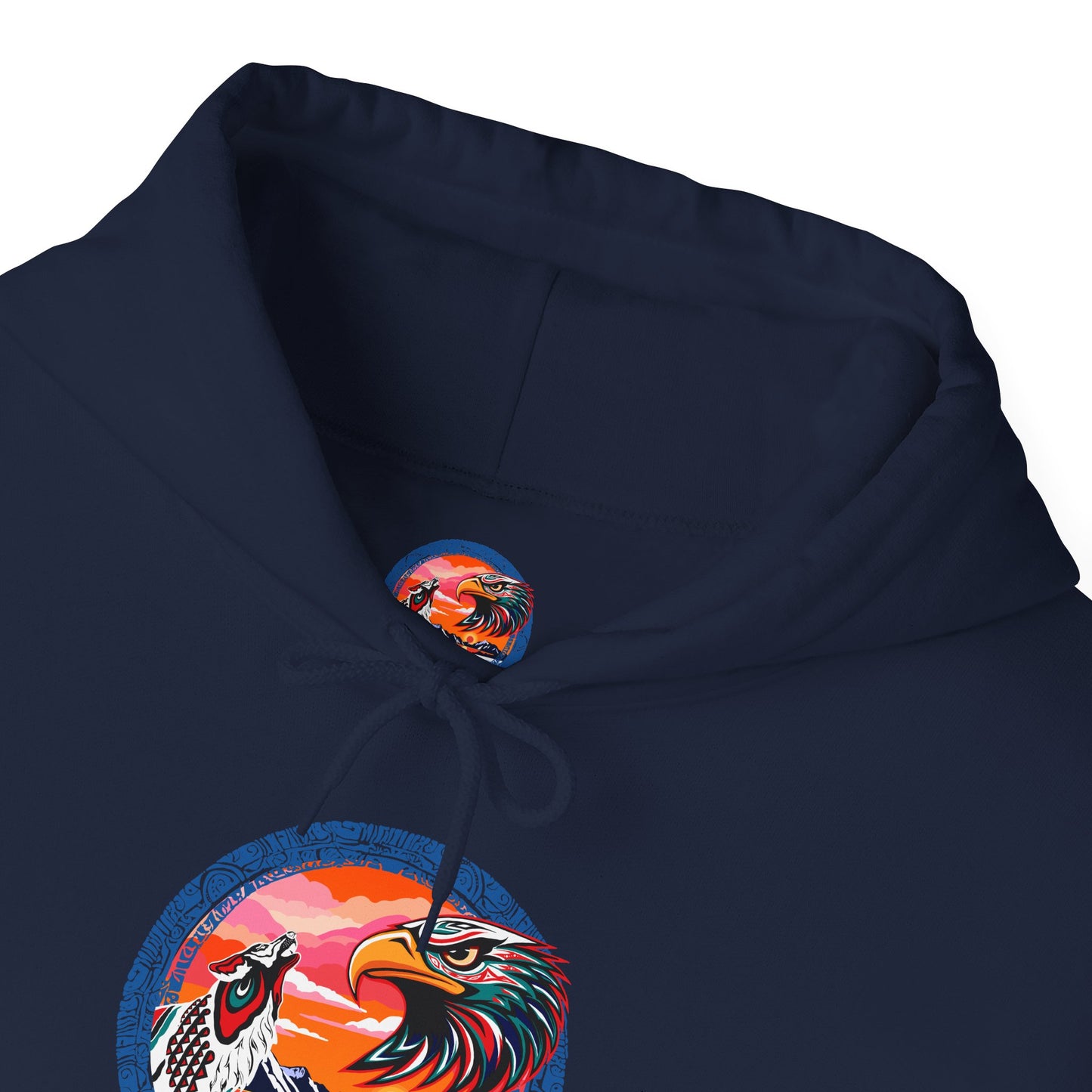 Neo Native brand logo hoodie — Alaska Native owned apparel brand — flat lay view