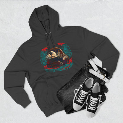 Hand-drawn Alaska Native inspired sea otter hoodie — original Indigenous wildlife design — back view
