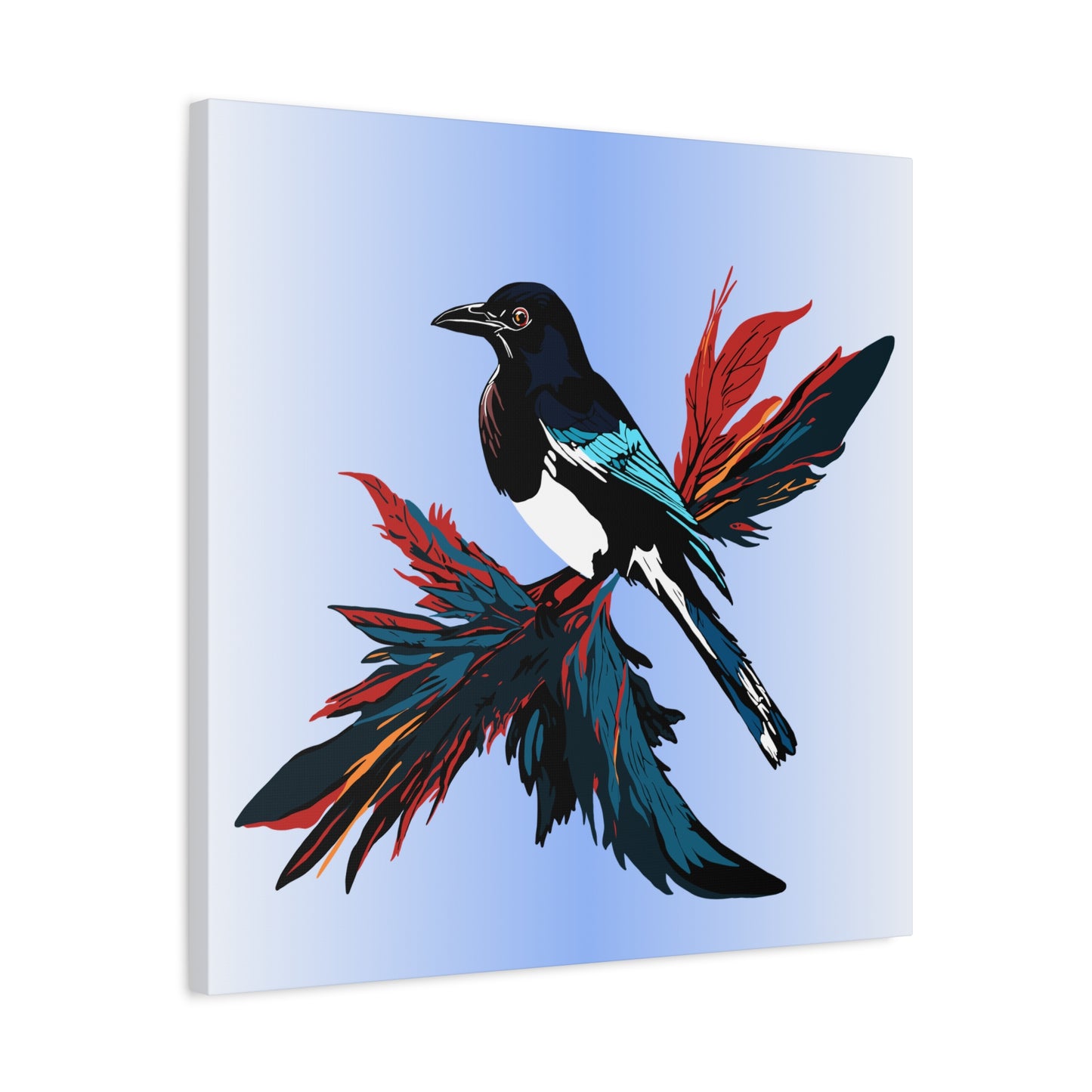 Hand-drawn magpie icon canvas print — original wildlife art by Kayanna Healy at Neo Native