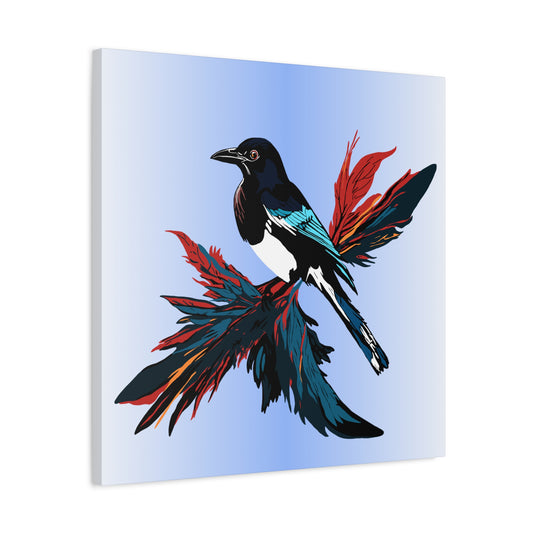 Hand-drawn magpie icon canvas print — original wildlife art by Kayanna Healy at Neo Native