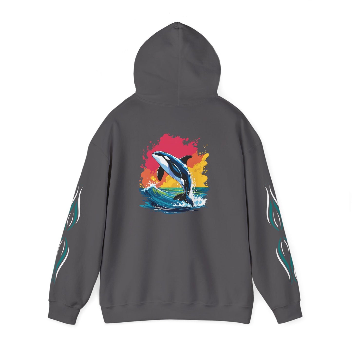 Hand-drawn 'Courage' word art hoodie inspired by Alaska Native design traditions — back view