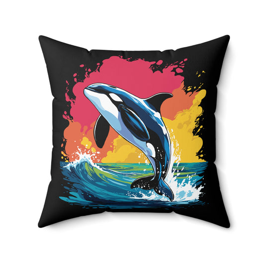 Hand-drawn orca and humpback whale - square throw pillow — original wildlife art by Kayanna Healy at Neo Native