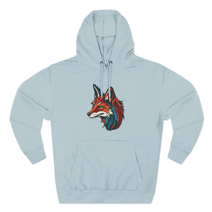 Hand-drawn Alaska Native inspired red fox hoodie — original Indigenous wildlife design — shown from a different angle