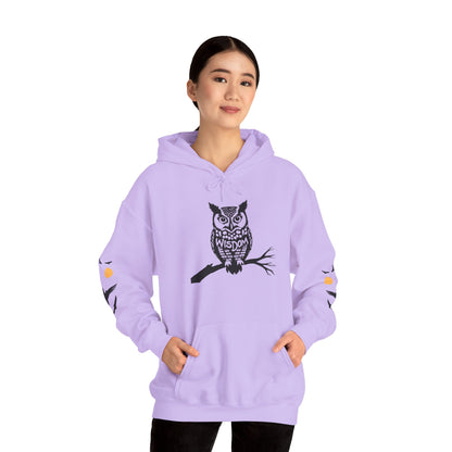 Hand-drawn 'Wisdom' word art hoodie inspired by Alaska Native design traditions — shown from a different angle