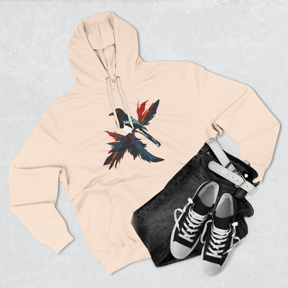 Hand-drawn Alaska Native inspired magpie hoodie — original Indigenous wildlife design — shown in an alternate colorway
