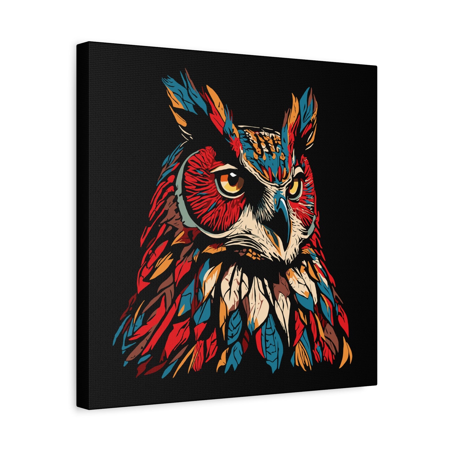 Hand-drawn great horned owl icon canvas print — original wildlife art by Kayanna Healy at Neo Native