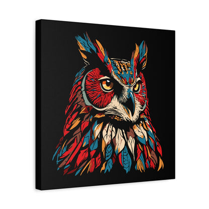 Hand-drawn great horned owl icon canvas print — original wildlife art by Kayanna Healy at Neo Native
