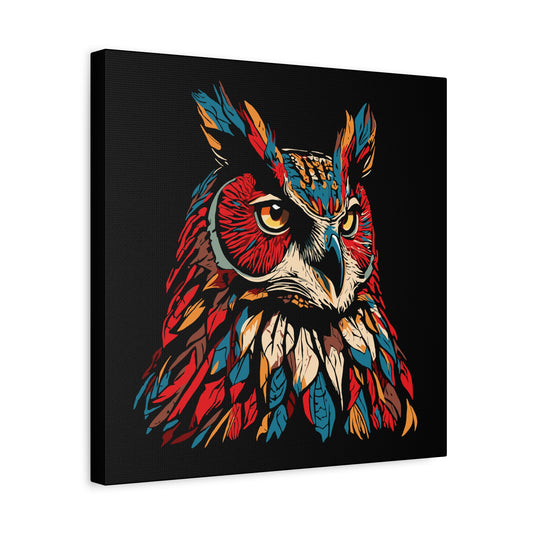 Hand-drawn great horned owl icon canvas print — original wildlife art by Kayanna Healy at Neo Native