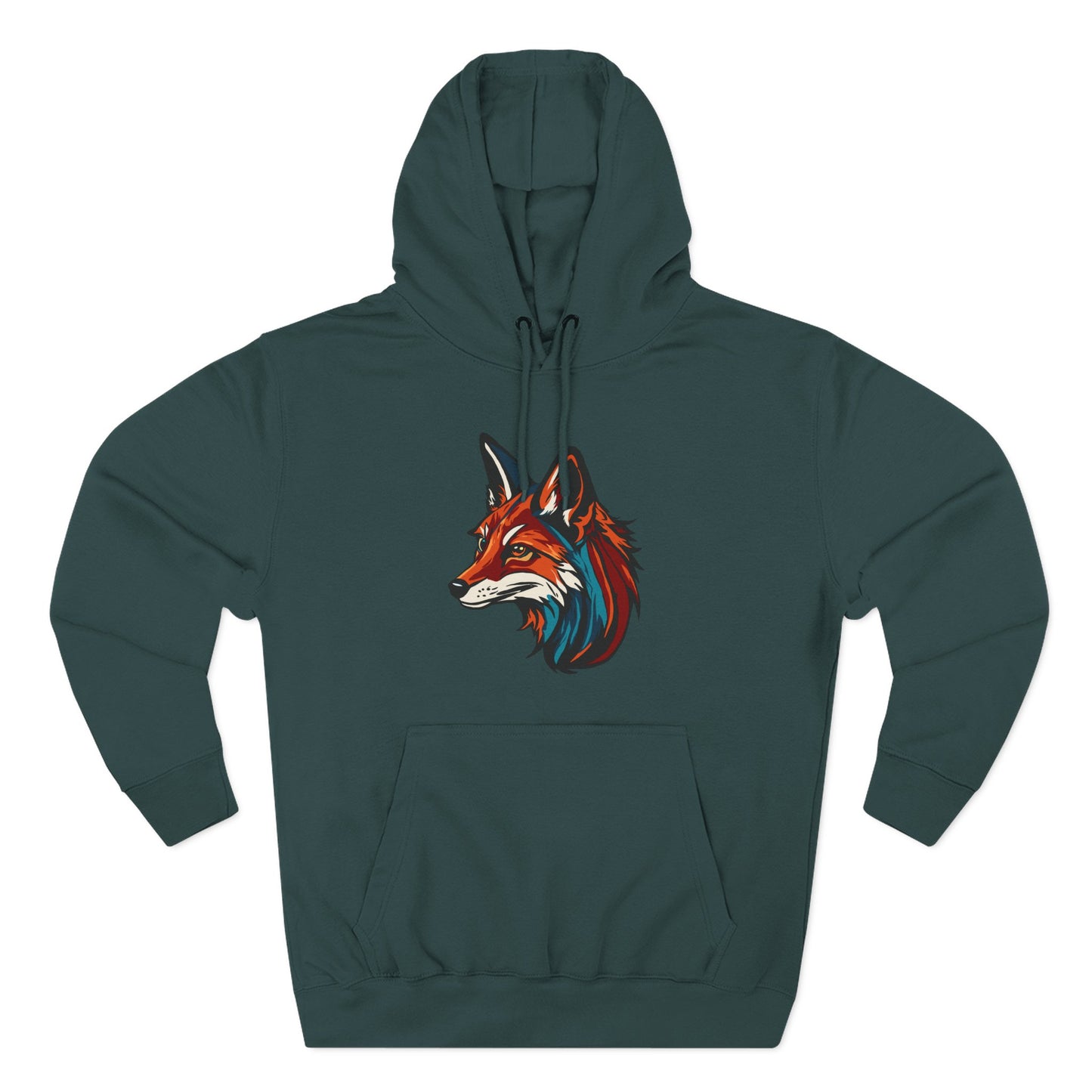 Hand-drawn Alaska Native inspired red fox hoodie — original Indigenous wildlife design — styled product photo