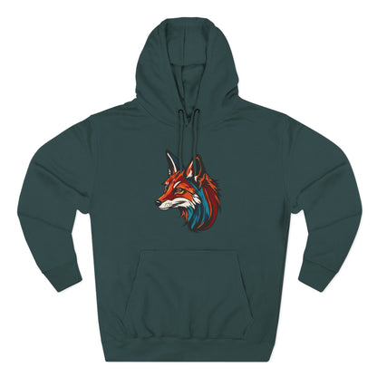 Hand-drawn Alaska Native inspired red fox hoodie — original Indigenous wildlife design — styled product photo