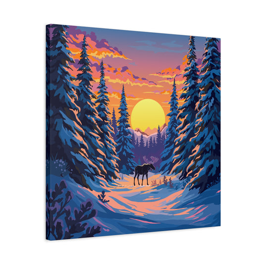 Hand-drawn spruce moose canvas print — original wildlife art by Kayanna Healy at Neo Native
