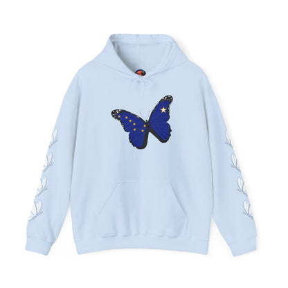 Hand-drawn 'Grace' word art hoodie inspired by Alaska Native design traditions — front view