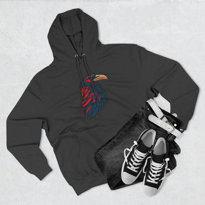 Hand-drawn Alaska Native inspired raven hoodie — original Indigenous wildlife design — front view