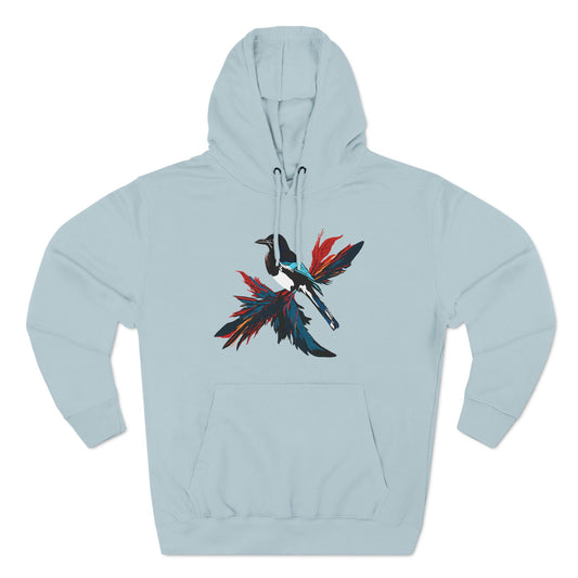 Hand-drawn magpie icon hoodie — original wildlife art by Kayanna Healy at Neo Native