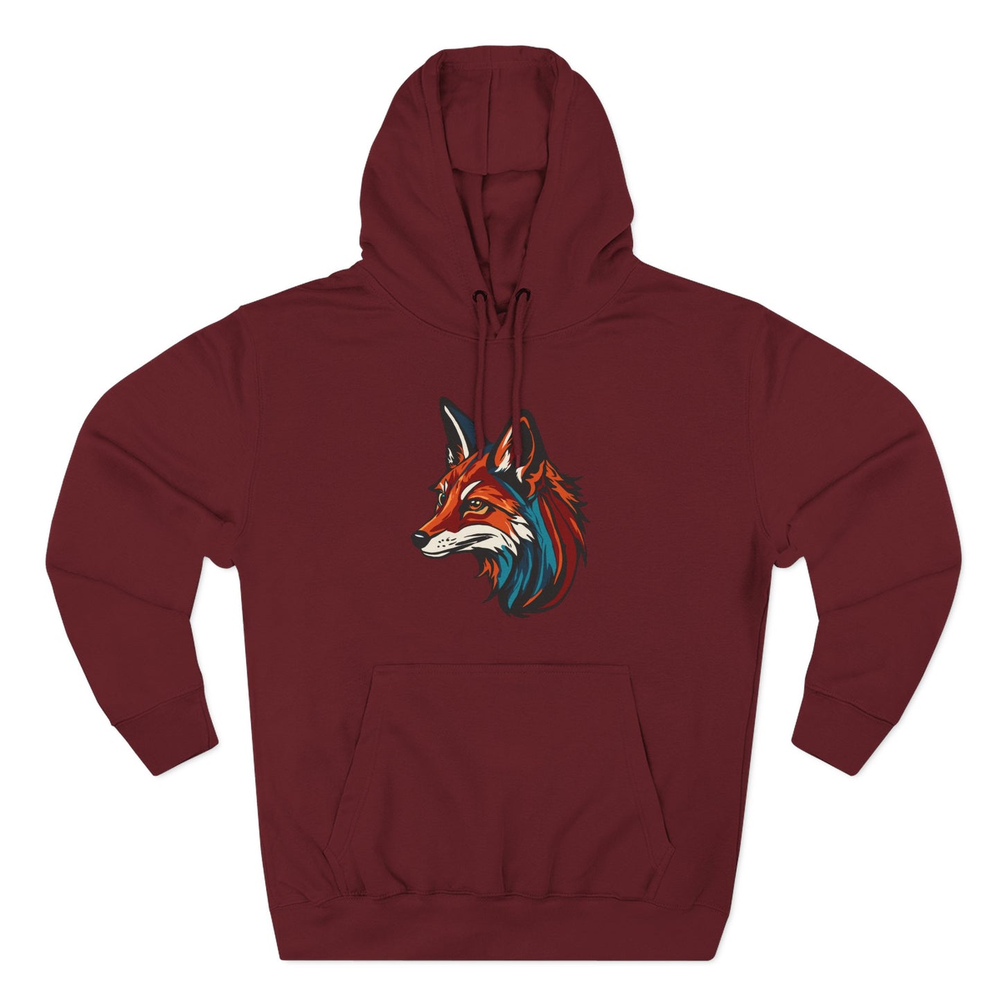 Hand-drawn Alaska Native inspired red fox hoodie — original Indigenous wildlife design — front view