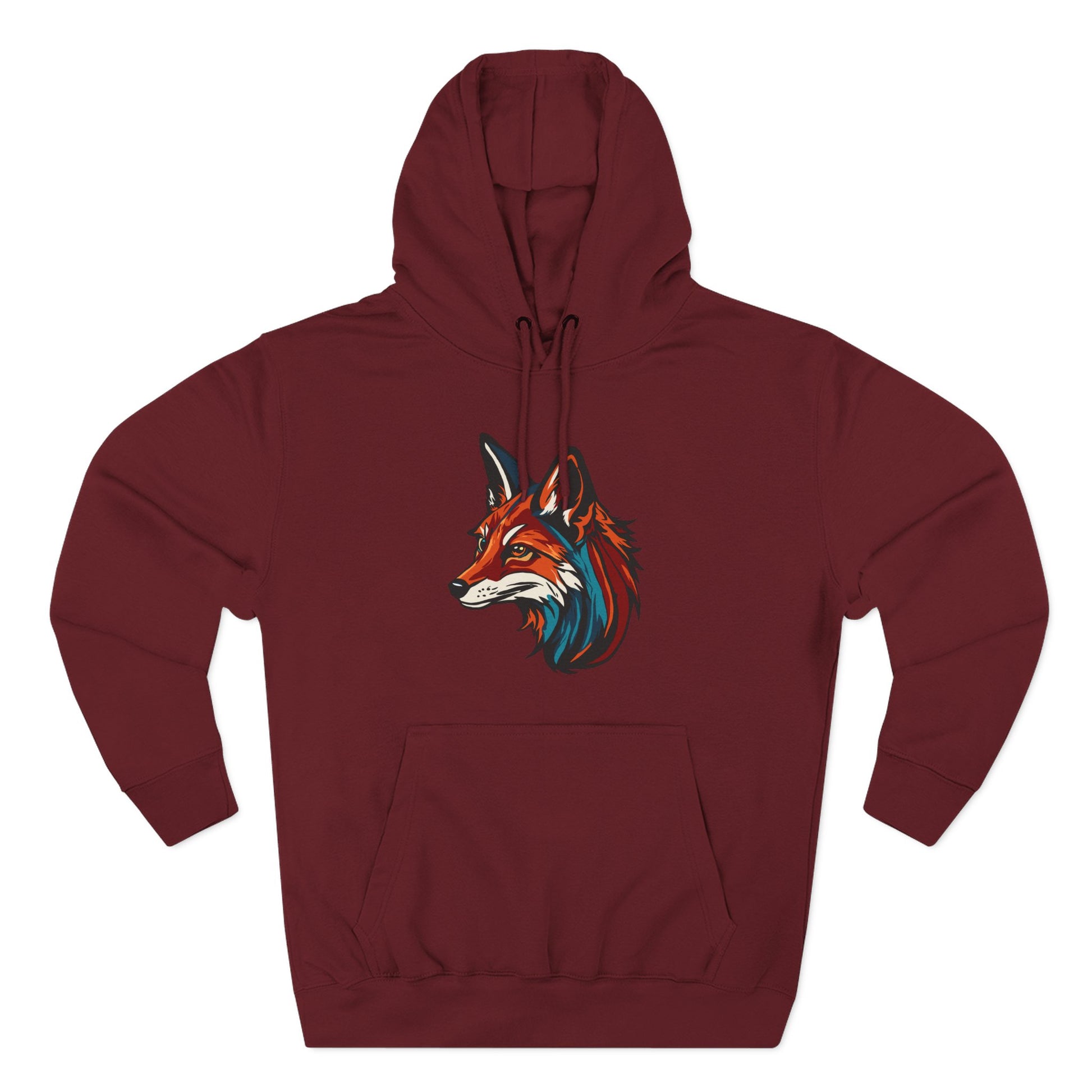 Hand-drawn Alaska Native inspired red fox hoodie — original Indigenous wildlife design — front view