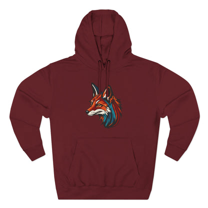 Hand-drawn Alaska Native inspired red fox hoodie — original Indigenous wildlife design — front view