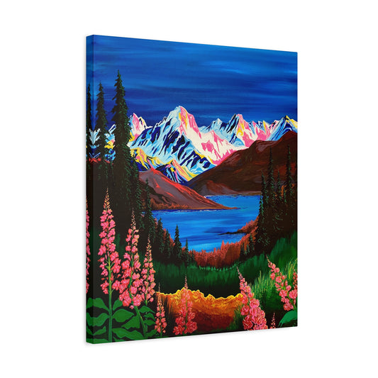 Hand-drawn alpine fireweed canvas print — original wildlife art by Kayanna Healy at Neo Native