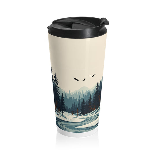 Hand-drawn ice-olate river -travel mug — original wildlife art by Kayanna Healy at Neo Native