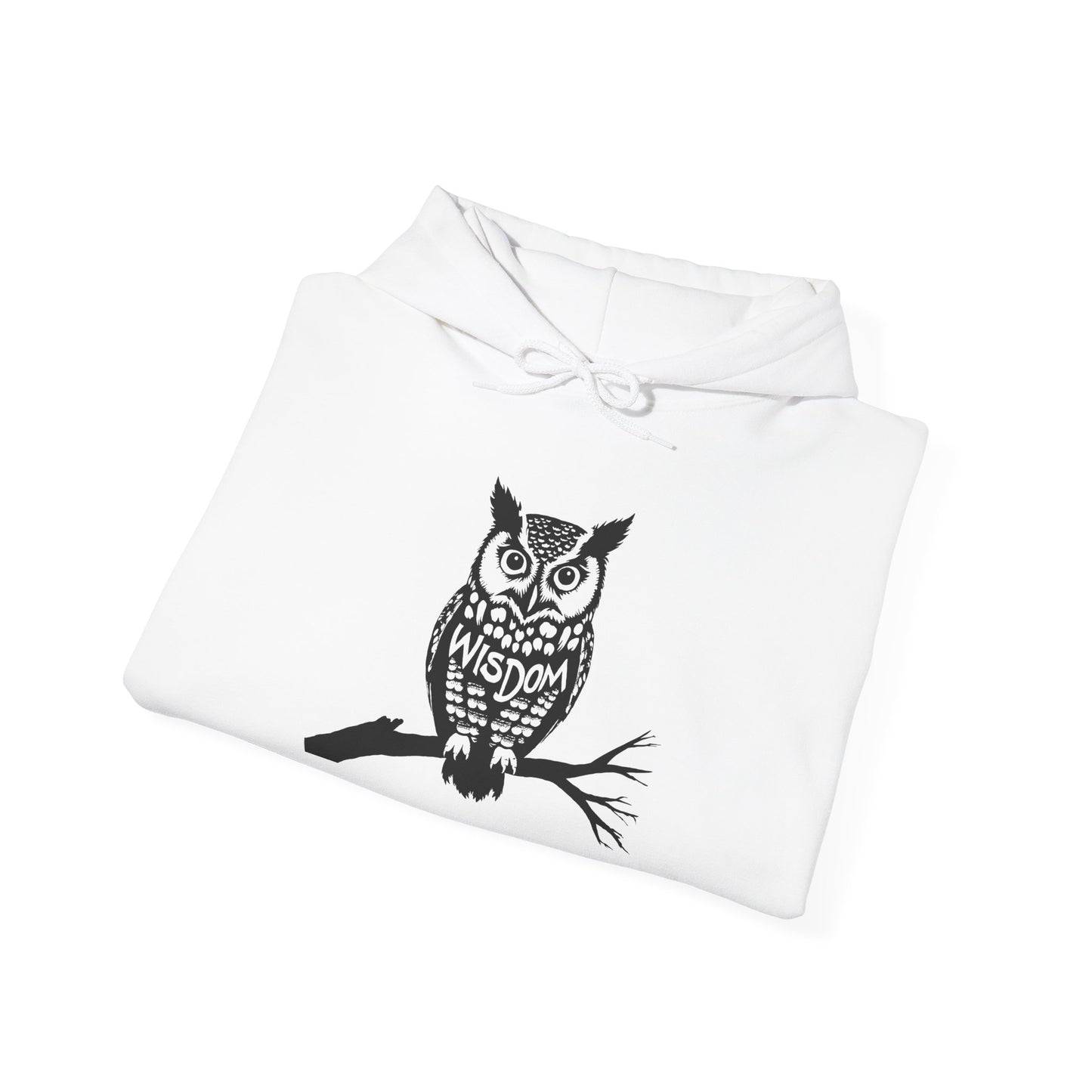 Hand-drawn 'Wisdom' word art hoodie inspired by Alaska Native design traditions — styled product photo