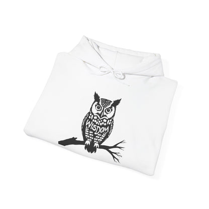 Hand-drawn 'Wisdom' word art hoodie inspired by Alaska Native design traditions — styled product photo