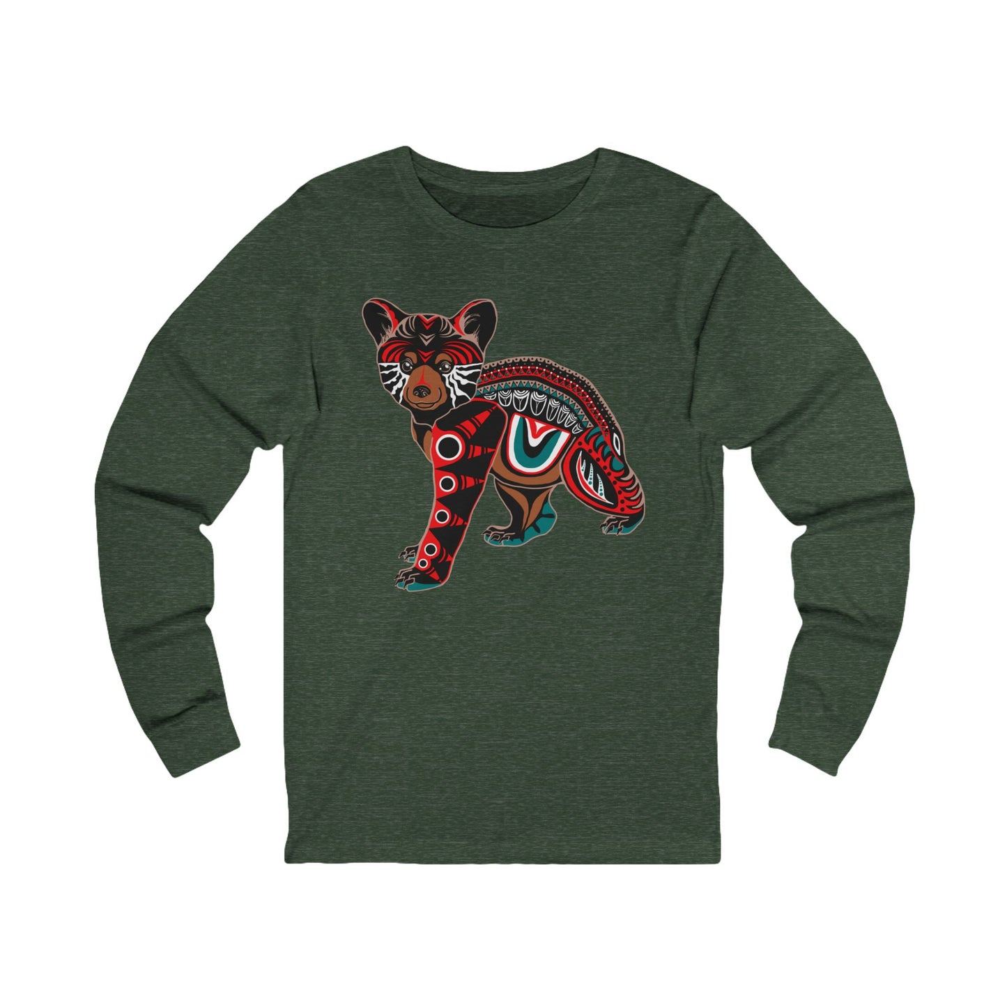 Hand-drawn black bear cub long-sleeve tee — original wildlife art by Kayanna Healy at Neo Native