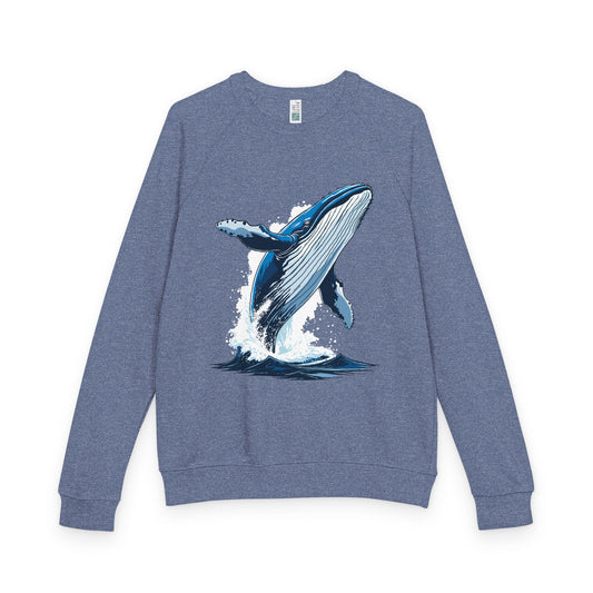 Hand-drawn humpback whale - french terry raglan crewneck sweatshirt — original wildlife art by Kayanna Healy at Neo Native