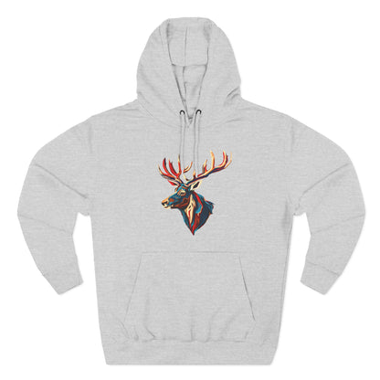 Hand-drawn Alaska Native inspired elk hoodie — original Indigenous wildlife design — back view