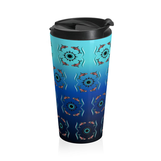 Hand-drawn killer whale wallpaper -travel mug — original wildlife art by Kayanna Healy at Neo Native