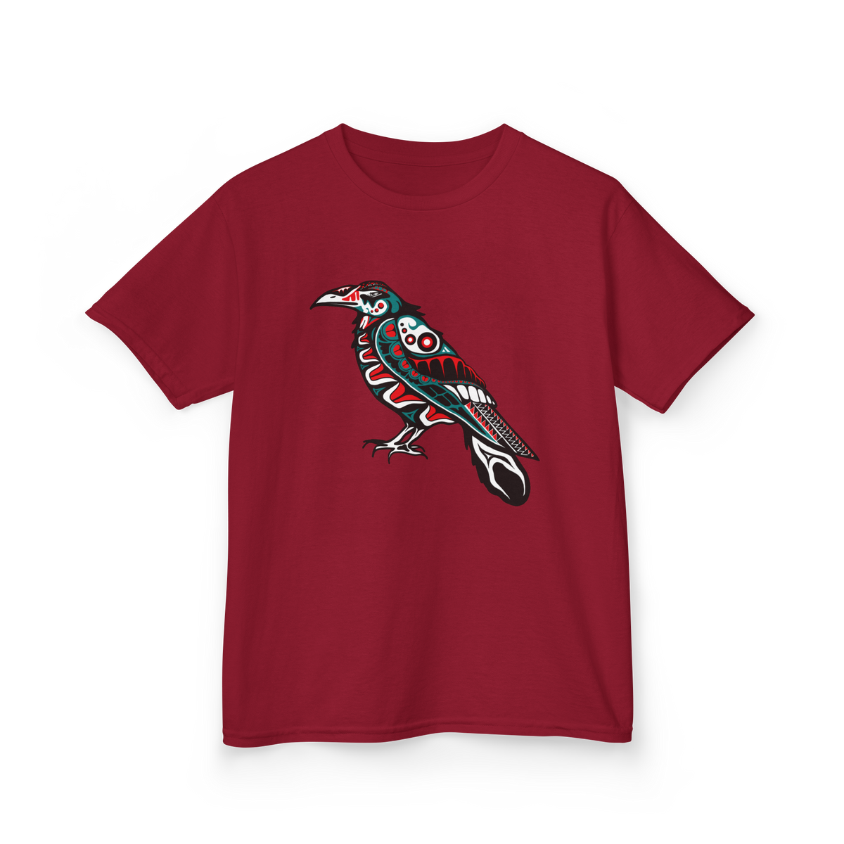 Hand-drawn Alaska Native inspired raven kids' shirt — original Indigenous wildlife design