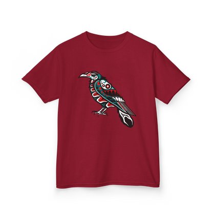 Hand-drawn Alaska Native inspired raven kids' shirt — original Indigenous wildlife design