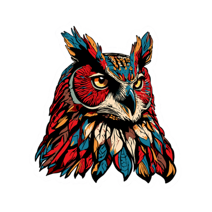 Hand-drawn great horned owl icon sticker — original wildlife art by Kayanna Healy at Neo Native