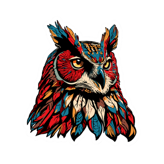 Hand-drawn great horned owl icon sticker — original wildlife art by Kayanna Healy at Neo Native