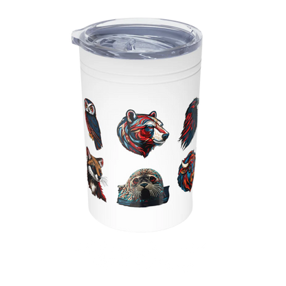 Hand-drawn Alaska Native inspired northern icons tumbler — original Indigenous wildlife design