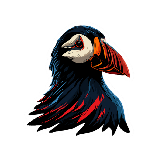 Hand-drawn puffin icon sticker — original wildlife art by Kayanna Healy at Neo Native