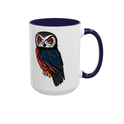 Hand-drawn Alaska Native inspired saw-whet owl mug — original Indigenous wildlife design