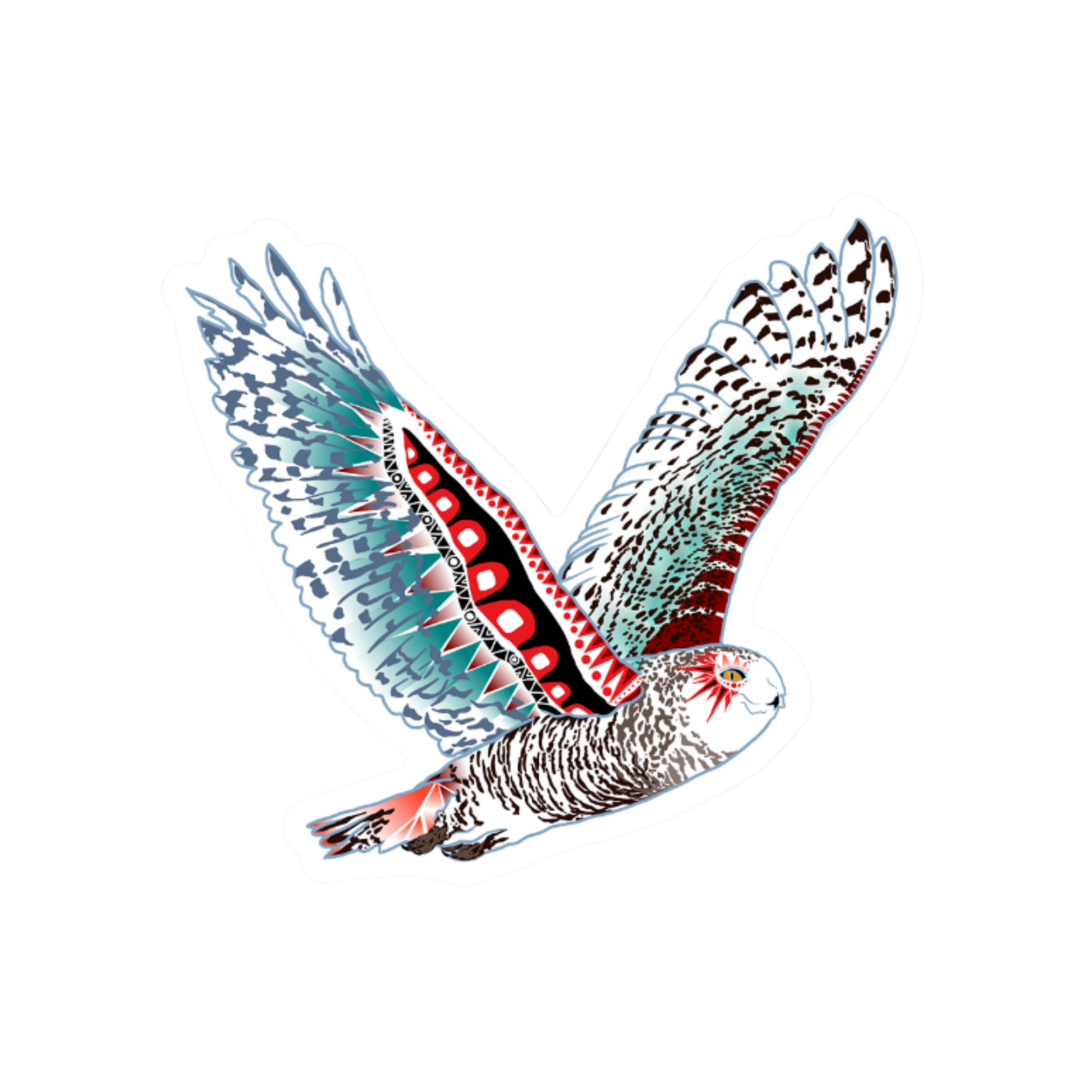 Hand-drawn snowy owl sticker — original wildlife art by Kayanna Healy at Neo Native