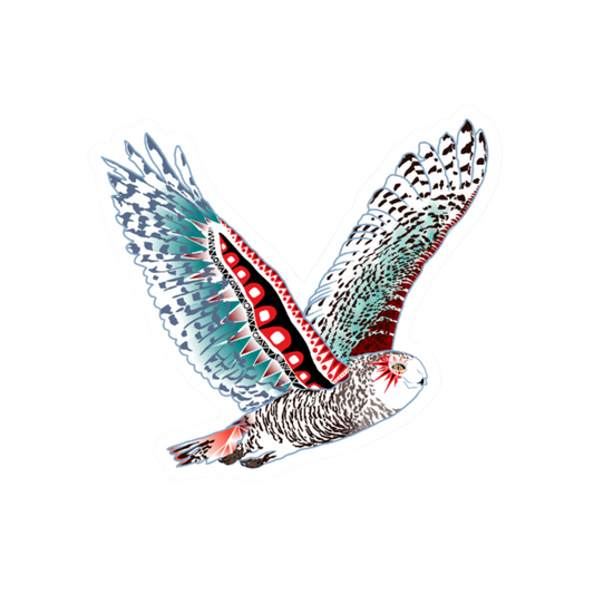 Hand-drawn snowy owl sticker — original wildlife art by Kayanna Healy at Neo Native
