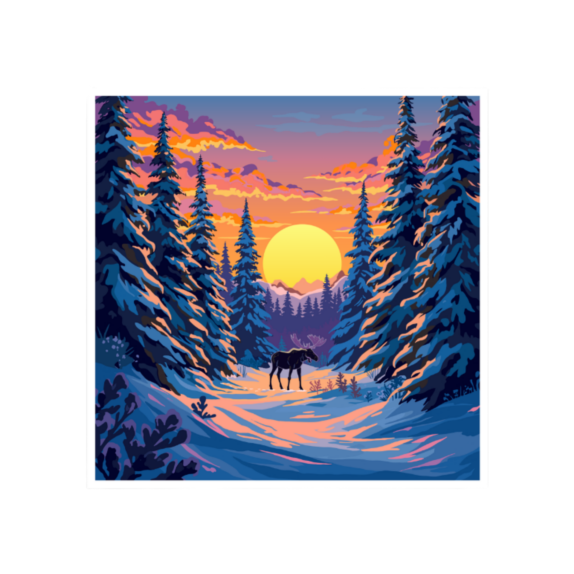 Hand-drawn spruce moose sticker — original wildlife art by Kayanna Healy at Neo Native