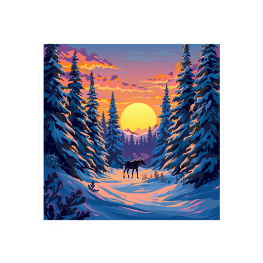 Hand-drawn spruce moose sticker — original wildlife art by Kayanna Healy at Neo Native