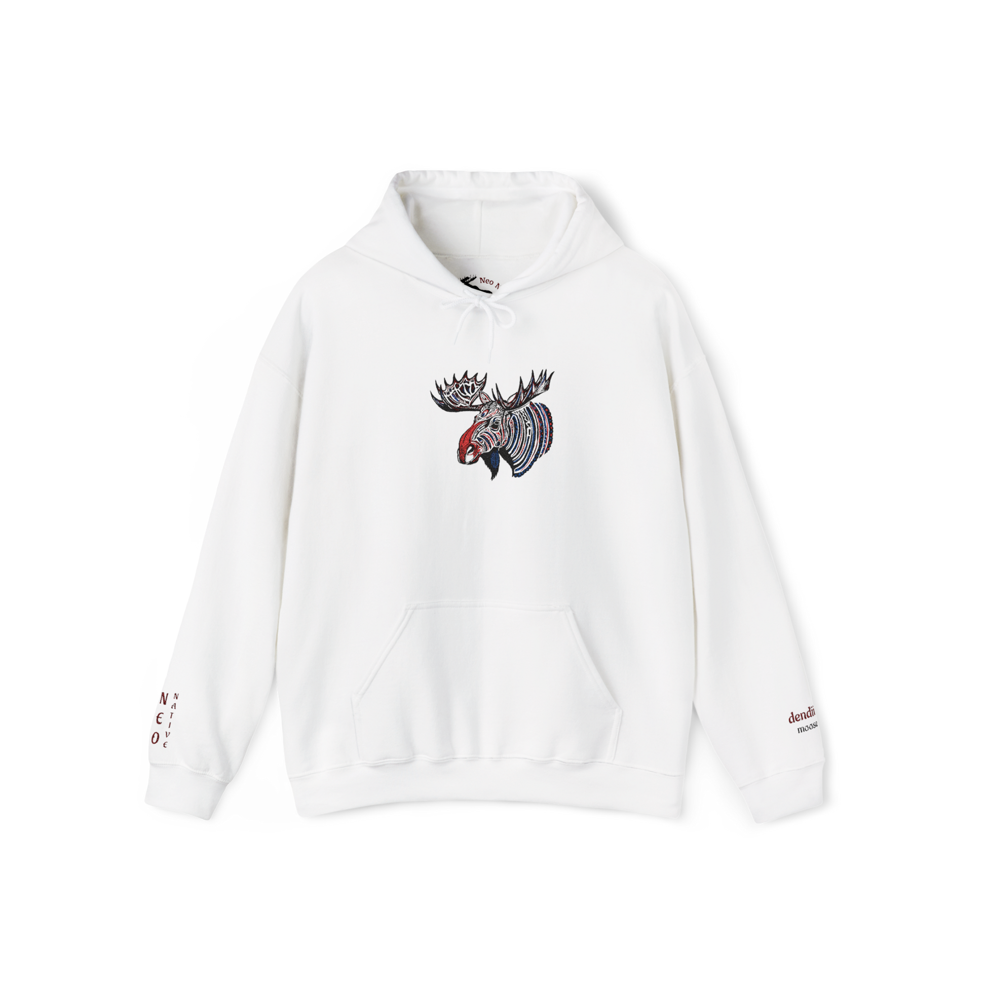 Hand-drawn Alaska Native inspired tribal moose hoodie — original Indigenous wildlife design