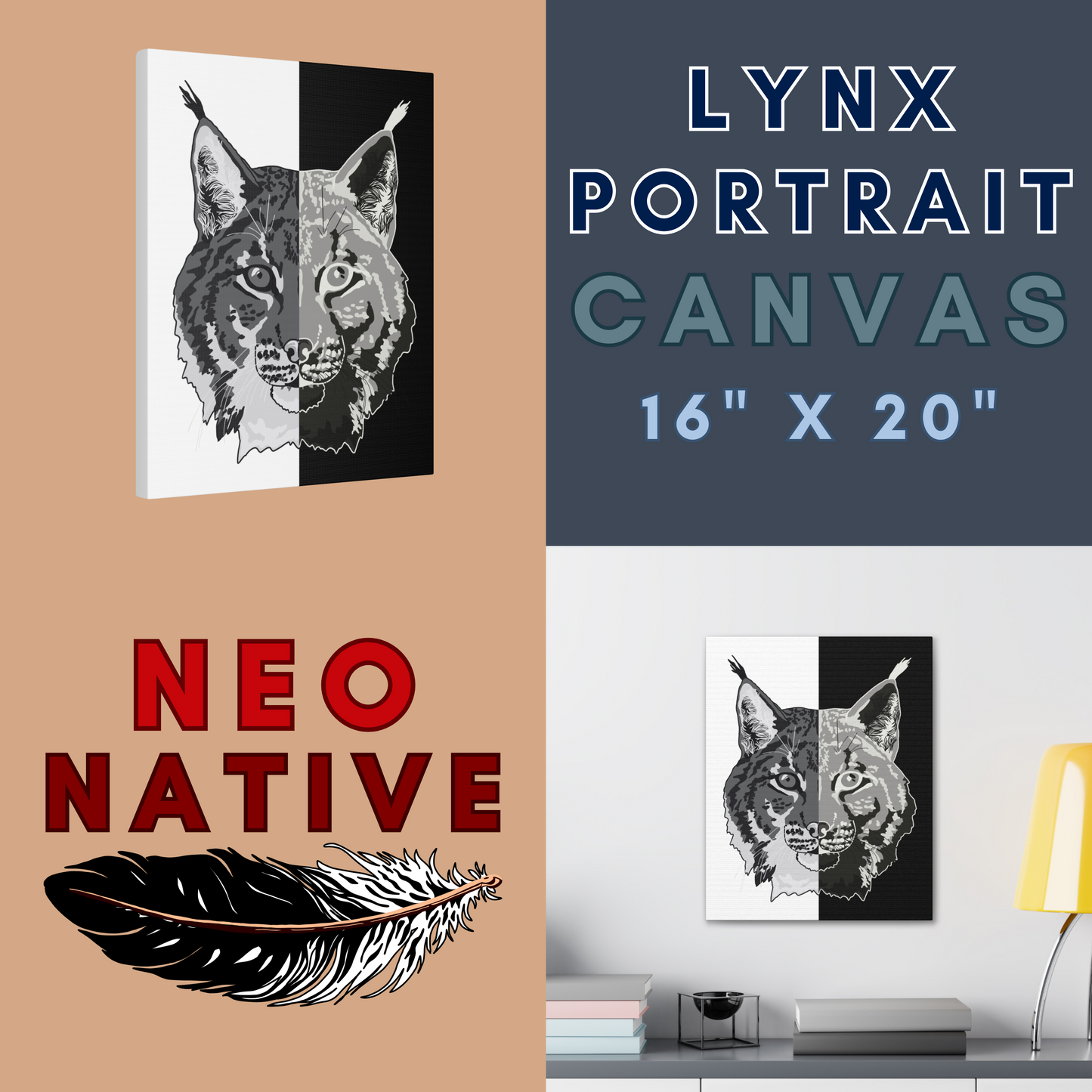 Lynx Black & White Portrait Canvas