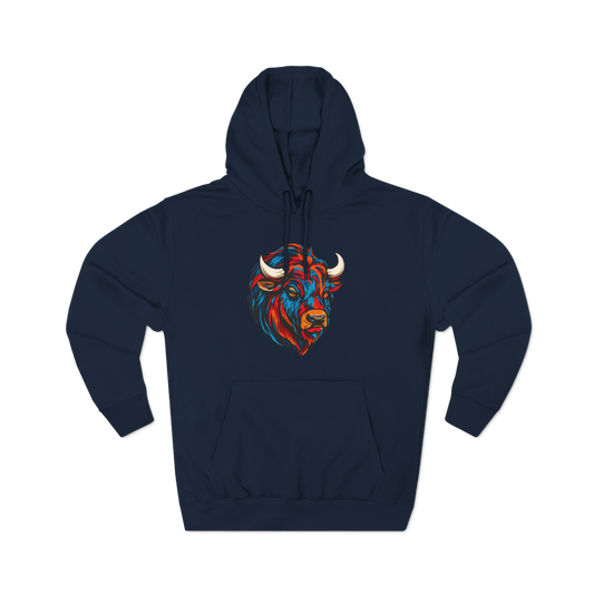 Hand-drawn Alaska Native inspired bison hoodie — original Indigenous wildlife design