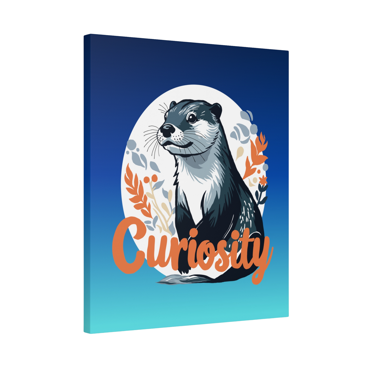 Hand-drawn Curiosity Otter design canvas print inspired by Alaska Native art traditions