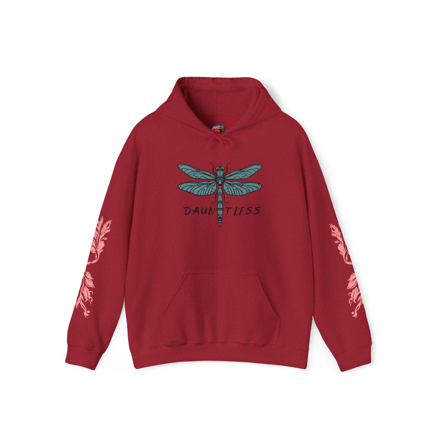 Hand-drawn 'Dauntless' word art hoodie inspired by Alaska Native design traditions