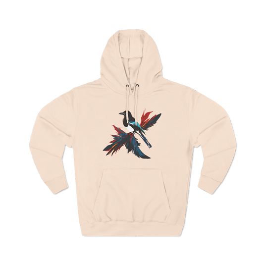 Hand-drawn Alaska Native inspired magpie hoodie — original Indigenous wildlife design